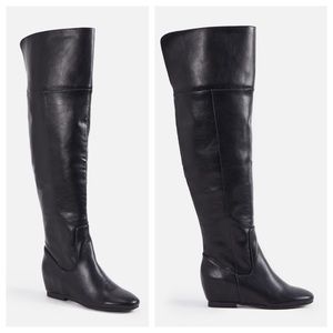 JustFab lladen wide width wide calf black heeled wedge boot 11w